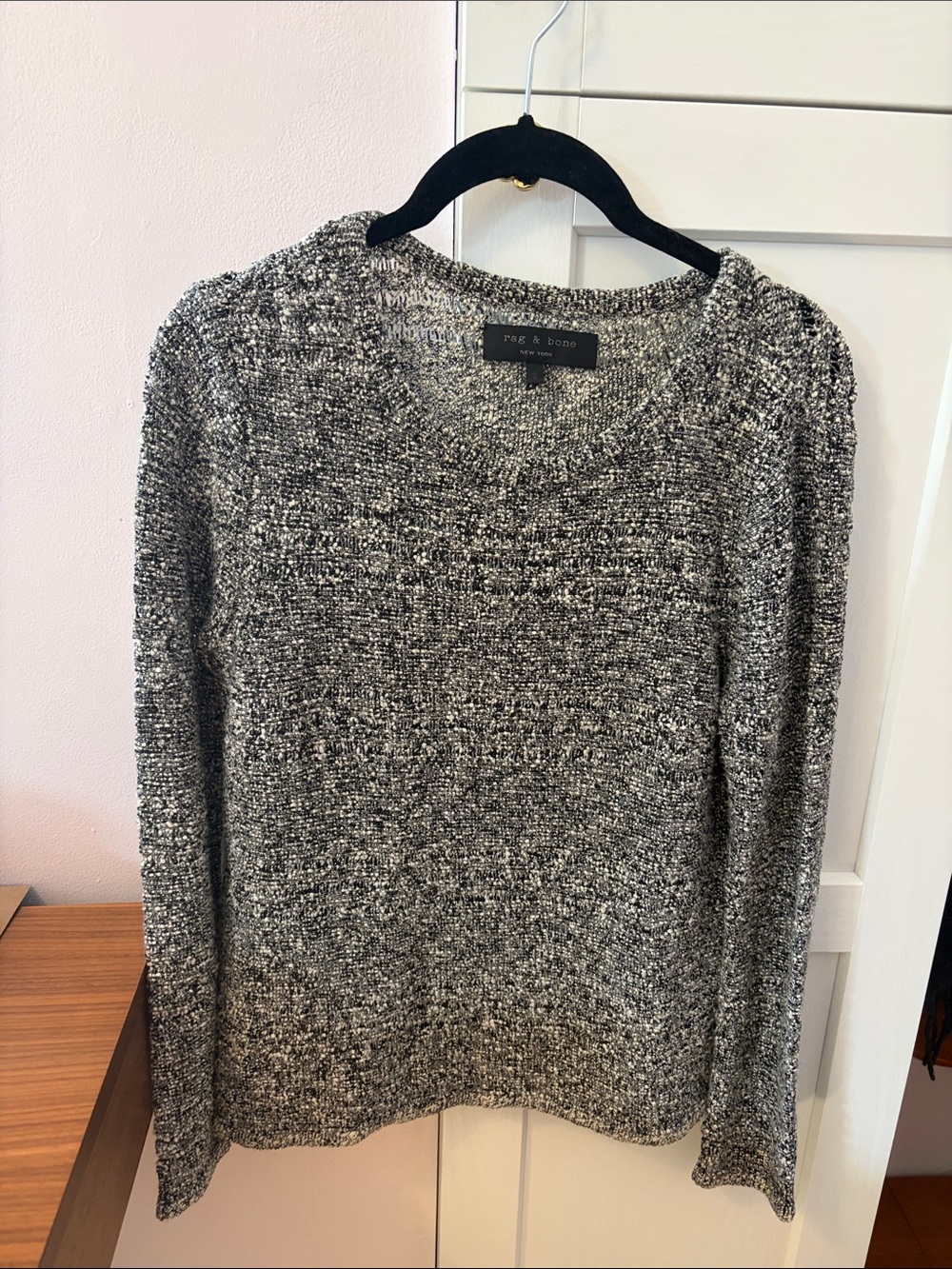rag & bone Black and White Marled Crewneck Sweater